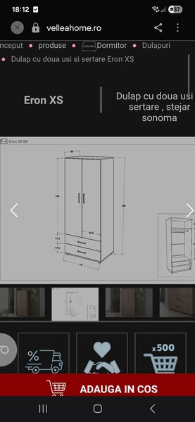 Vand canapea extensibila, dulap haine, biblioteca, comoda, set masa+scaune